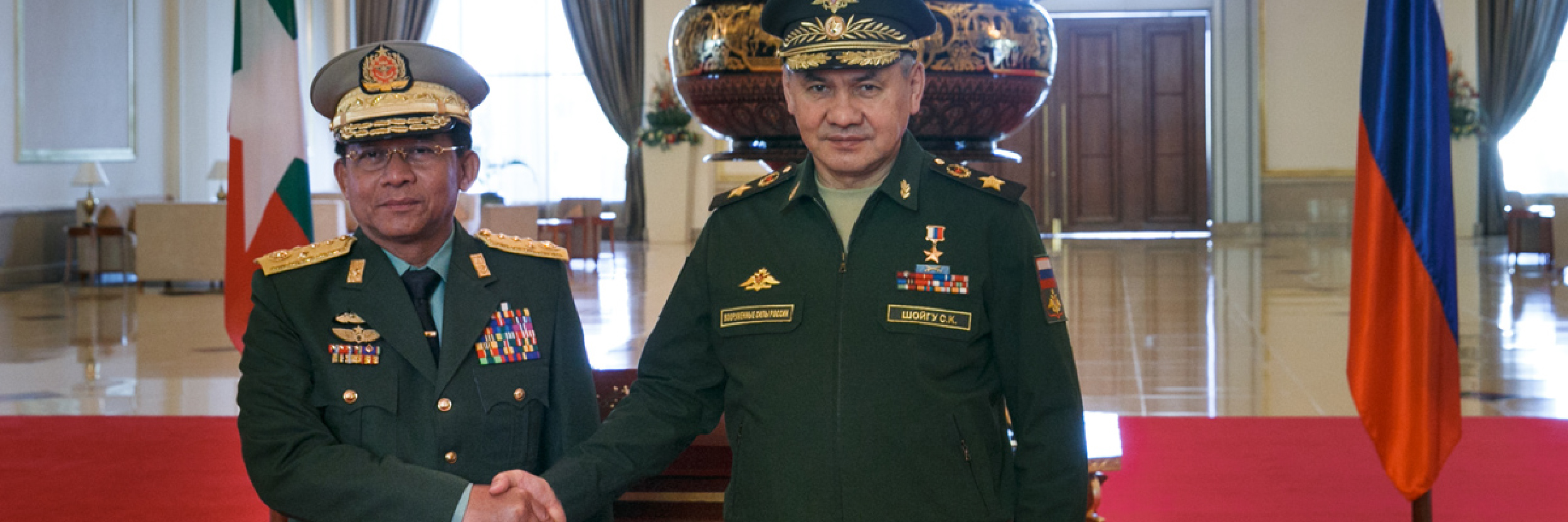 Minister of Defence of Russian Federation Sergey Shoigu with Prime Minister of Myanmar Min Aung Hlaing